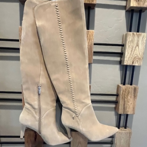 Vince Camuto Shoes - VINCE CAMUTO Neutral Suede Above Knee Boots Pointed Toe Slim Heel Sz 7.5 Classy